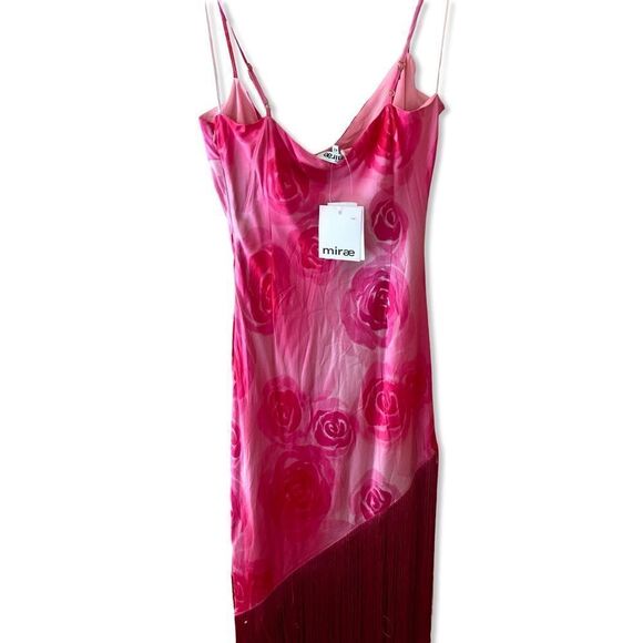 NWT MIRAE Belle Desert Rose Dress fringe hem print slip Revolve 42 10 - Picture 5 of 12